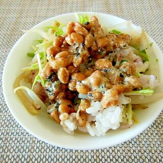 もやしと豆苗のおひたしと納豆雑穀ごはん♪